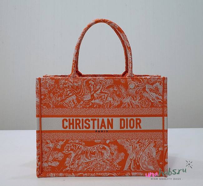 Dior Medium Book Tote Orange Reverse Embroidery - 1