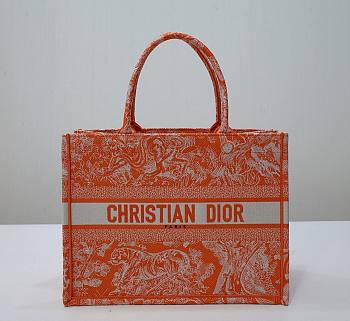 Dior Medium Book Tote Orange Reverse Embroidery