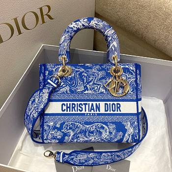 Dior Lady Blue Reverse Embroidery Bag