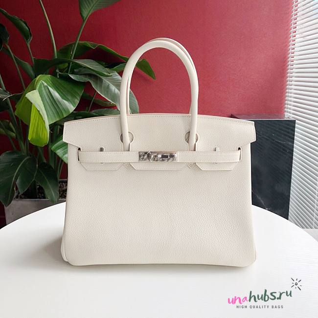 Hermes Togo Birkin White Leather Silver 30cm - 1