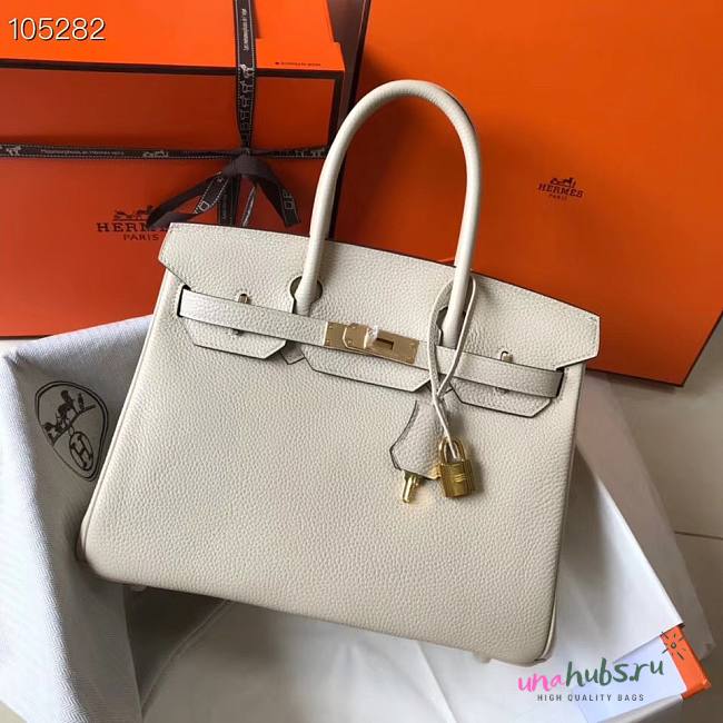 Hermes Togo Birkin White Leather Gold 30cm - 1