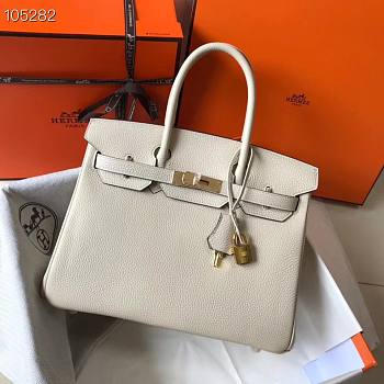 Hermes Togo Birkin White Leather Gold 30cm