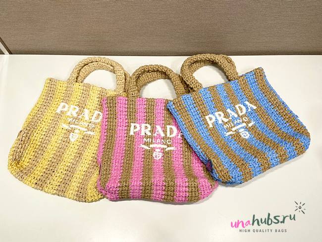 Prada Pink Small raffia tote bag (pink/ blue/ yellow) - 1