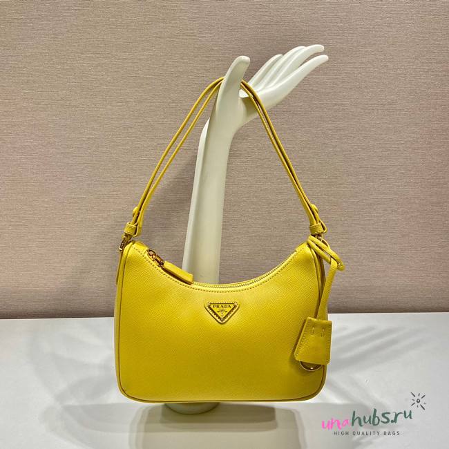 Prada Saffiano Yellow Leather Shoulder Bag - 1