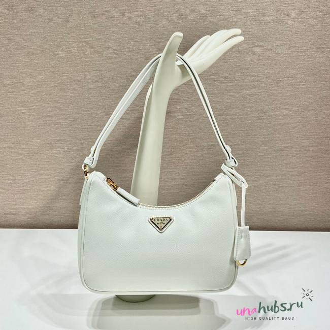 Prada Saffiano White Leather Shoulder Bag - 1