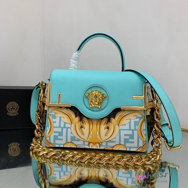 Fendi x Versace Fendace La Medusa Blue Medium Handbag - 1