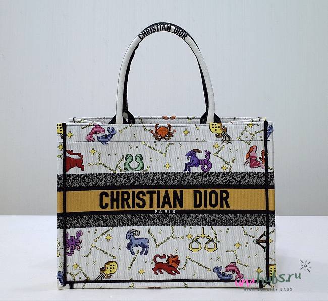 Dior Pixel Zodiac Embroidery Book Tote 36cm - 1