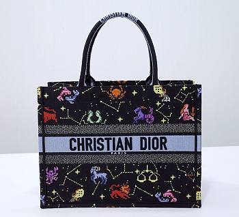 Dior Pixel Zodiac Embroidery Black Book Tote 36cm