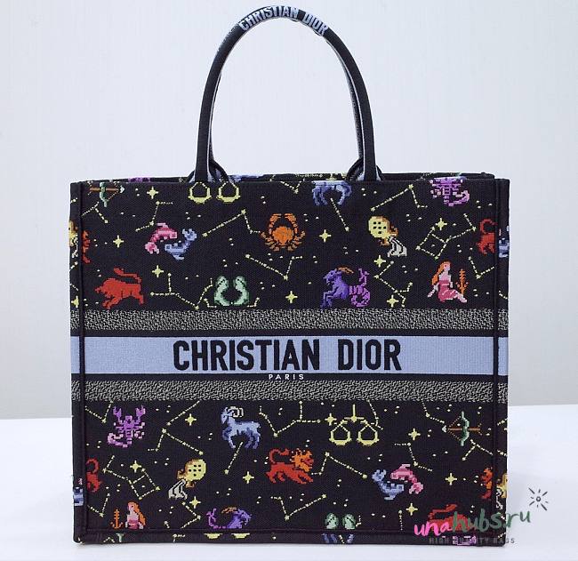 Dior Pixel Zodiac Embroidery Black Book Tote 41cm - 1