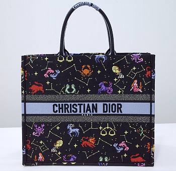 Dior Pixel Zodiac Embroidery Black Book Tote 41cm