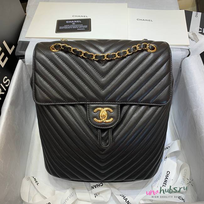 Chanel Chevron Lambskin Black Gold Hardware Large Backpack  - 1