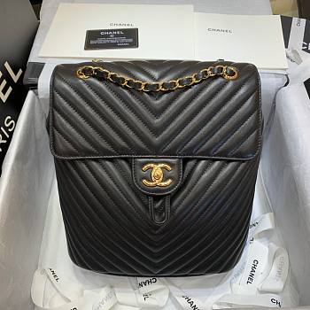 Chanel Chevron Lambskin Black Gold Hardware Large Backpack 