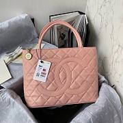 Chanel tote shopping CC beige leather pink bag - 1