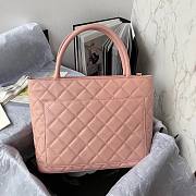 Chanel tote shopping CC beige leather pink bag - 3