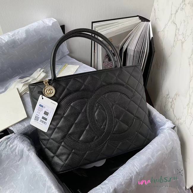 Chanel tote shopping CC beige leather black bag  - 1