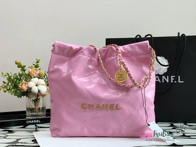 Chanel pink leather tote shopping bag - 1