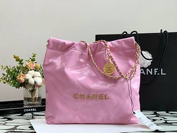Chanel pink leather tote shopping bag