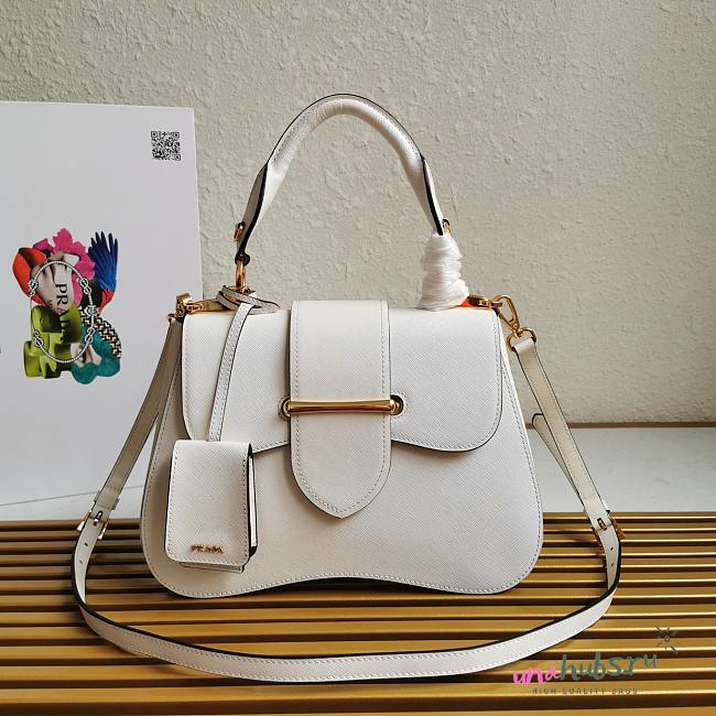 Prada Saffiano White Leather Medium Sidonie Bag 1BN005 - 1