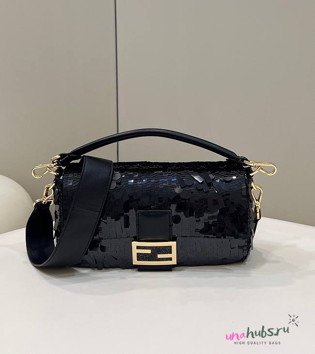 Fendi Baguette Medium Black Sequined Bag  - 1