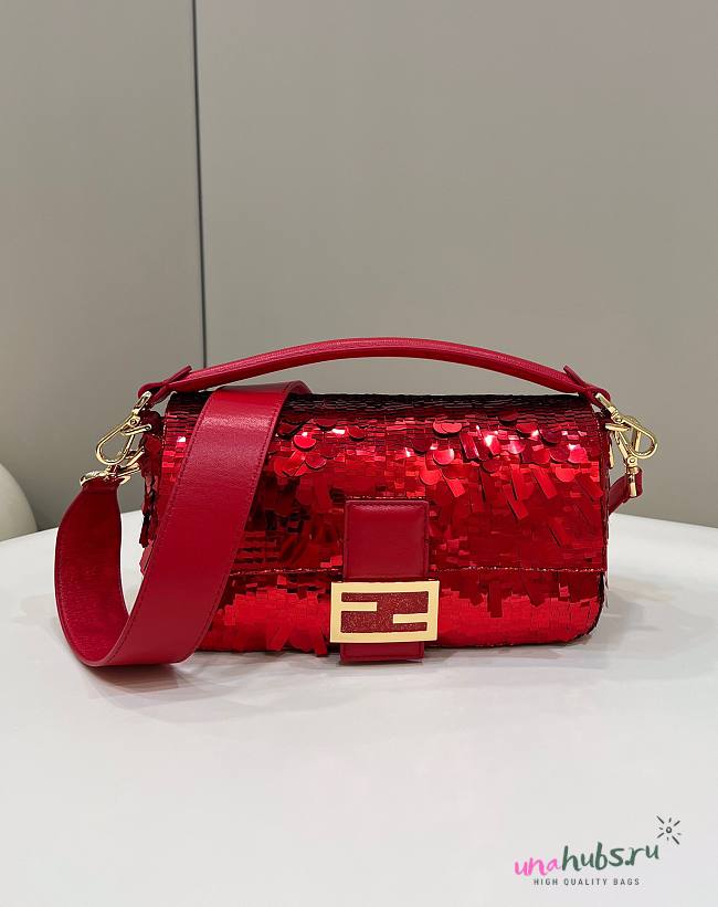 Fendi Baguette Medium Red Sequined Bag - 1