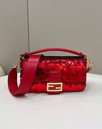 Fendi Baguette Medium Red Sequined Bag