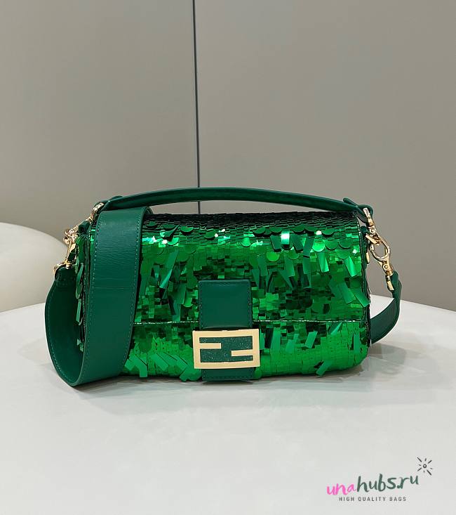 Fendi Baguette Medium Green Sequined Bag - 1