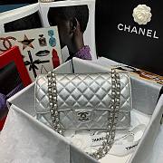 Chanel Silver Lambskin Medium Classic Double Flap Bag - 1