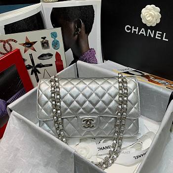 Chanel Silver Lambskin Medium Classic Double Flap Bag