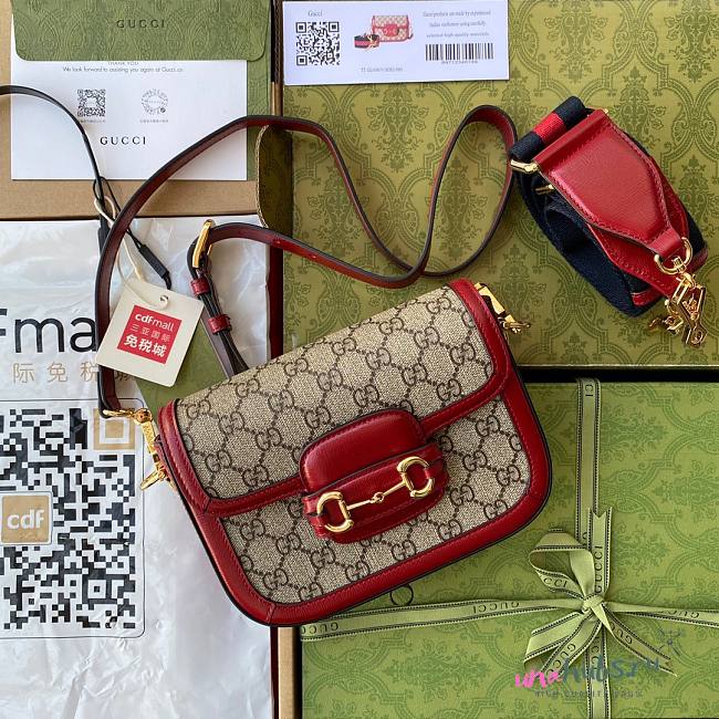 Gucci Horsebit 1955 mini red gg bag - 1