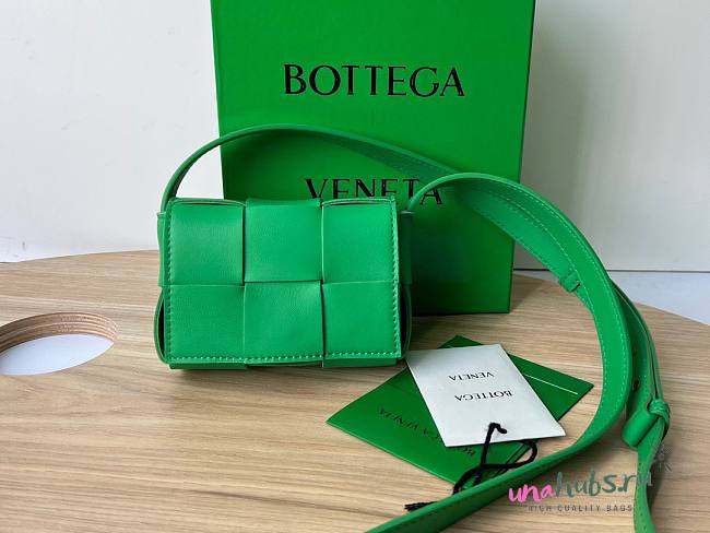 Bottega Veneta Mini Cassette Green Leather Bag - 1