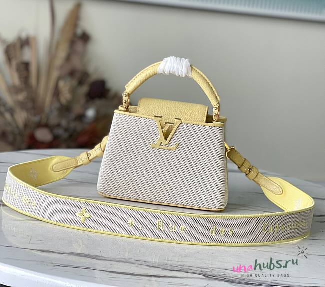 Louis Vuitton Capucines mini ecru canvas yellow bag  - 1