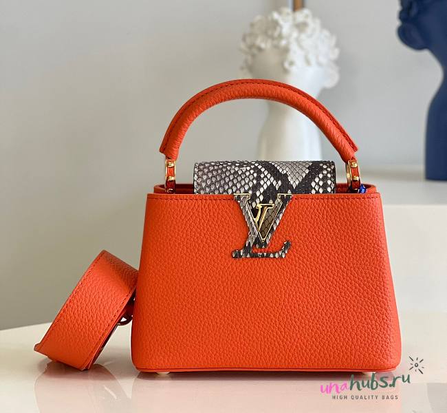 Louis Vuitton Capucines mini orange snake skin bag - 1