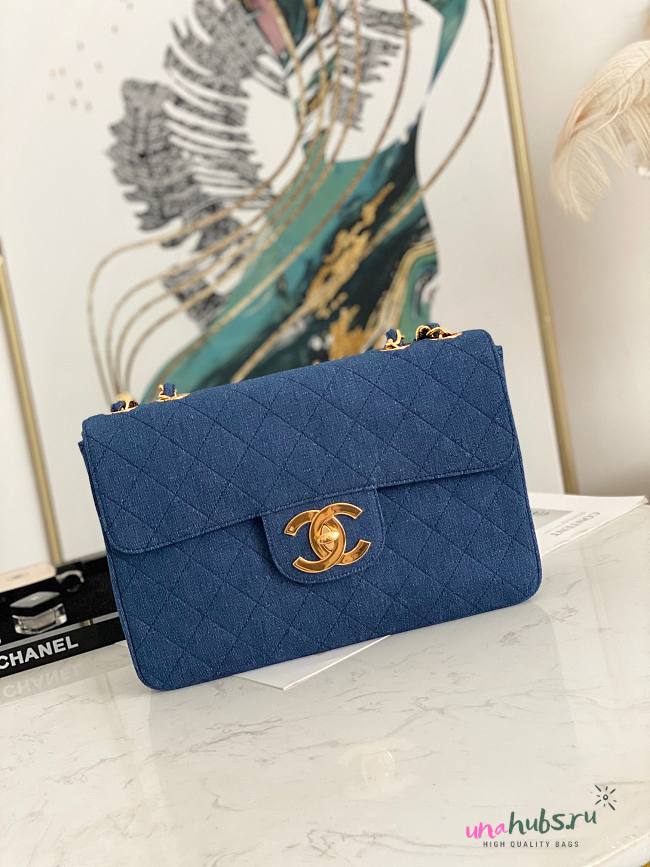 Chanel CF flapbag denim 24k gold hardware large bag - 1