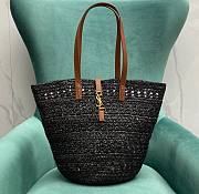 YSL Panier medium black raffia &leather bag - 1