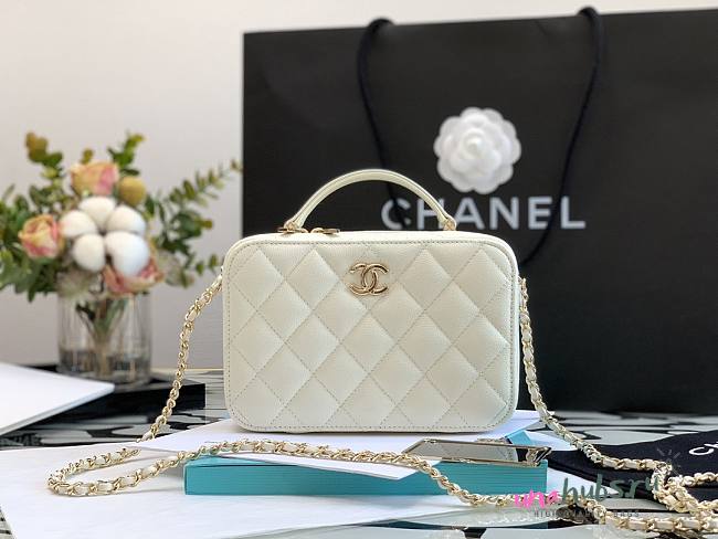 Chanel 22A Mini Vanity Caviar White Leather Bag - 1