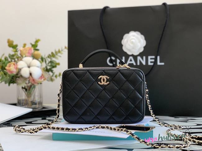 Chanel 22A Mini Vanity Caviar Black Leather Bag - 1