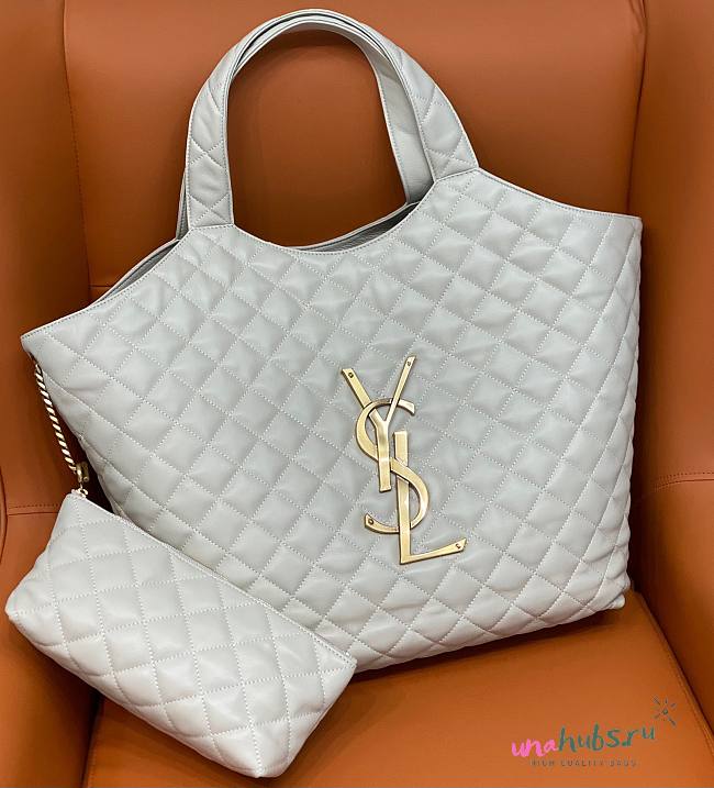 YSL Icare Maxi Shopping White Lambskin Bag - 1