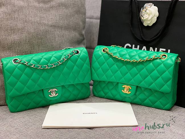 CHANEL 1112 Green 2.55 Lampskin Flap 25cm Bag - 1