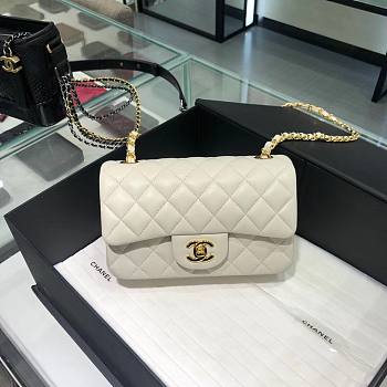 Chanel lampskin white leather 20cm bag in gold/ silver