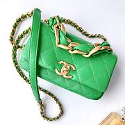 Chanel flapbag handle lampskin green leather 19cm bag - 1