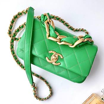 Chanel flapbag handle lampskin green leather 19cm bag
