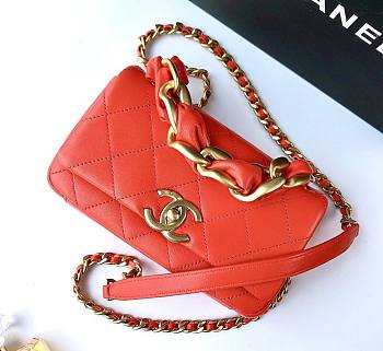 Chanel flapbag handle lampskin pink leather 19cm bag
