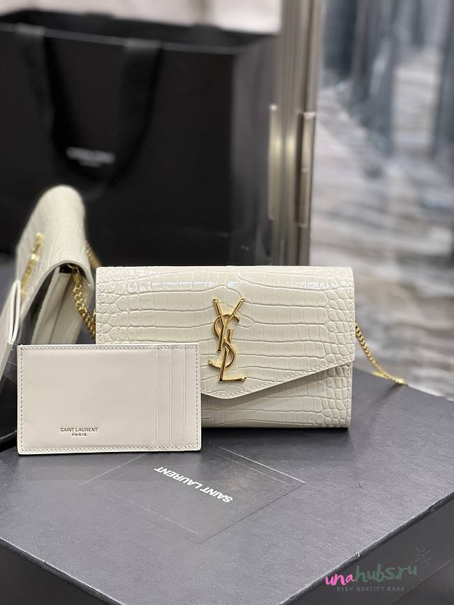 YSL UPTOWN chain wallet white crocodile bag - 1