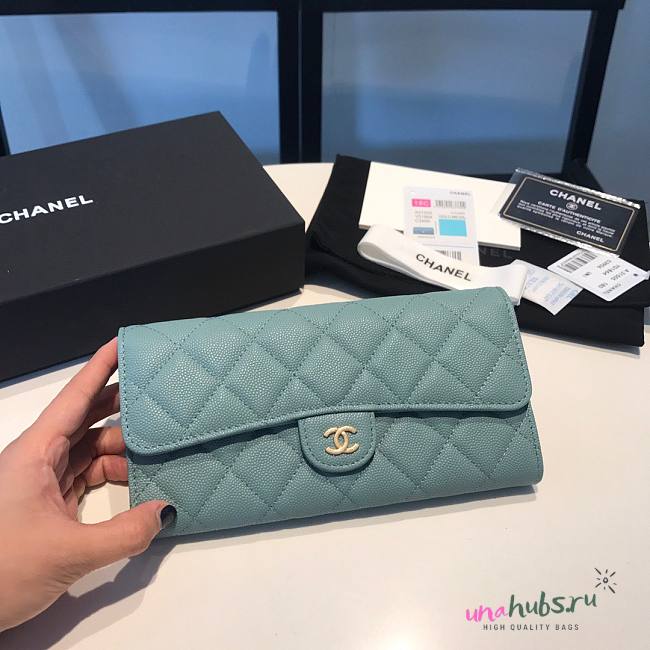 Chanel light blue caviar wallet - 1