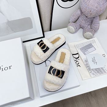 Dior white fur slippers