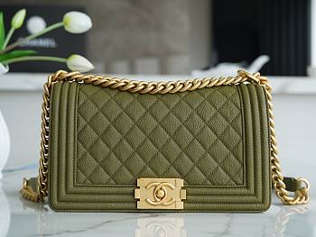 Chanel Green Quilted Caviar Medium Boy Bag