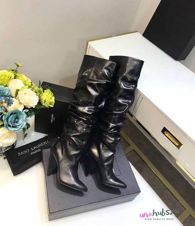 YSL black leather high boots - 1