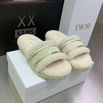 Dior Dway Wool Shearling Fur White Slippers