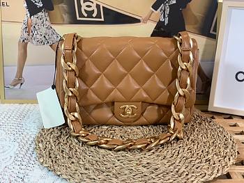 Chanel brown lampskin big chain flap bag 