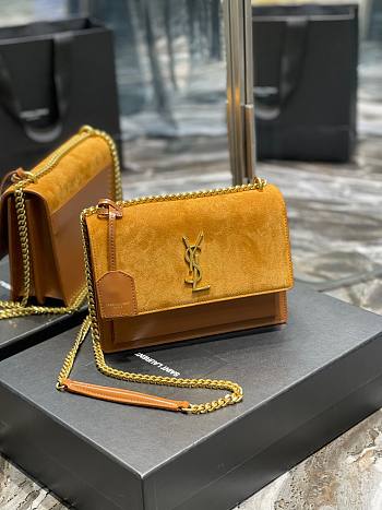 YSL Sunset Brown Velvet Leather Shoulder Bag